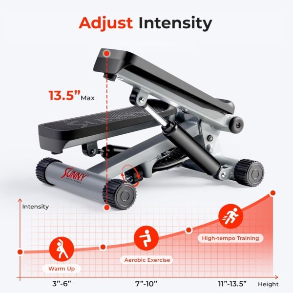 Sunny Health & Fitness Mini Stepper for Exercise at Home, Stair Step Workout Machine with Resistance Band and Over 300lb Weight Capacity, Optional Twist Motion and Free SunnyFit App Connection - Image 3
