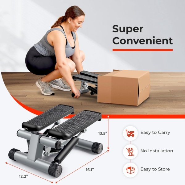 Sunny Health & Fitness Mini Stepper for Exercise at Home, Stair Step Workout Machine with Resistance Band and Over 300lb Weight Capacity, Optional Twist Motion and Free SunnyFit App Connection - Image 5