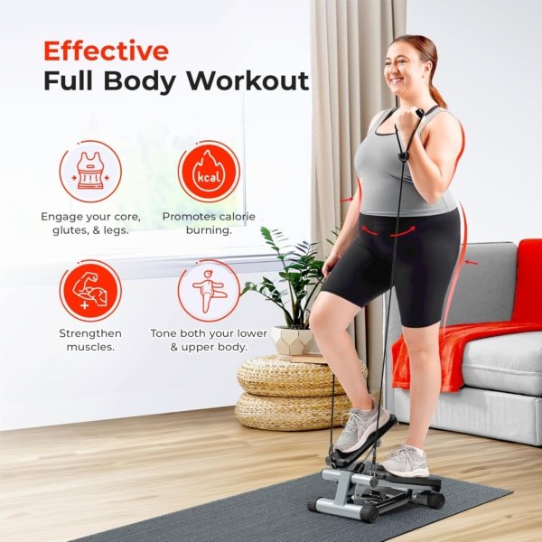 Sunny Health & Fitness Mini Stepper for Exercise at Home, Stair Step Workout Machine with Resistance Band and Over 300lb Weight Capacity, Optional Twist Motion and Free SunnyFit App Connection - Image 2